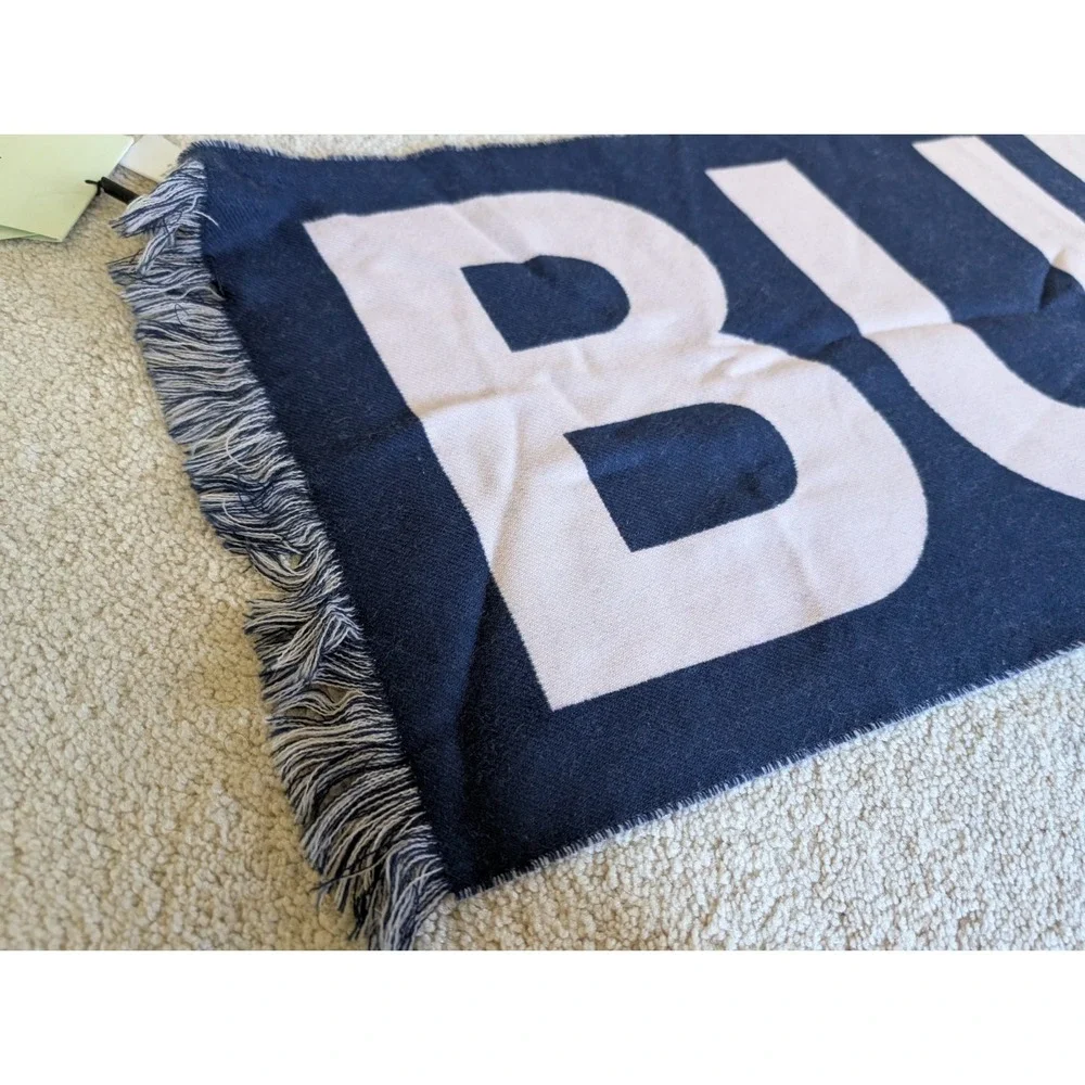 Burberry Blue and White Spellout Football Scarf 100% Wool NWT 80337151